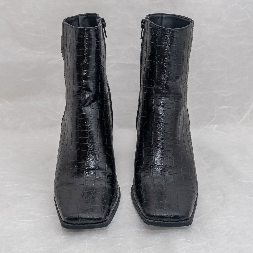 ASOS Black Heeled Boots with Croc Texture - Picture 3 of 8